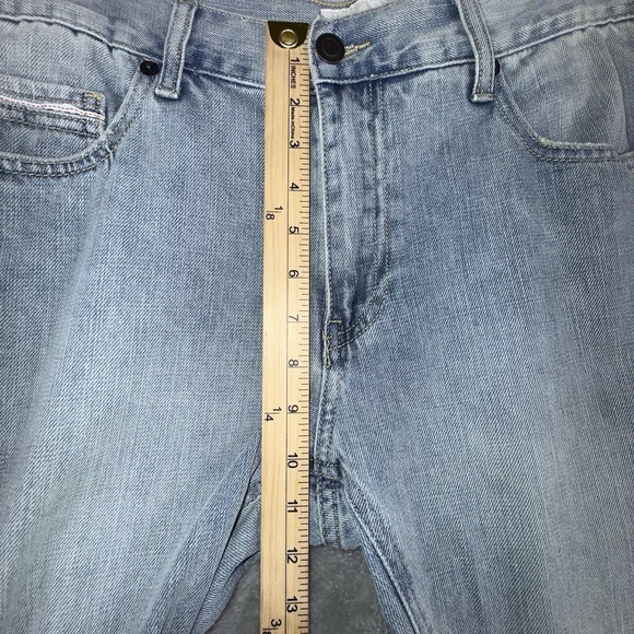 Sun Stone Jeans Womens 32 Light Blue Straight Leg Brown Patch Design Side Panel - Picture 9 of 14